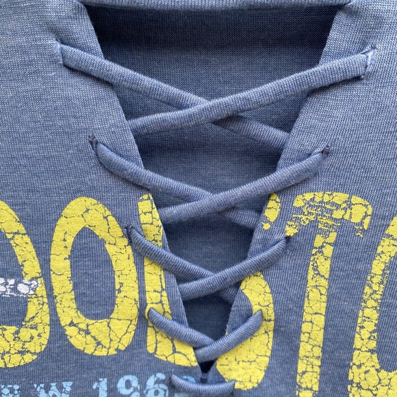 Vintage Concert Tees Blue Woodstock Short Sleeve Tee Shirt with Lace Up Detail - Picture 5 of 8